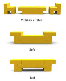 tetris sohva, pöytä ja sänky