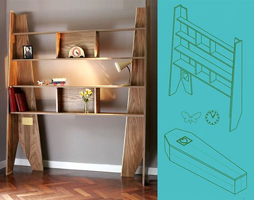 Kirjahylly, joka muuntuu hauta-arkuksi