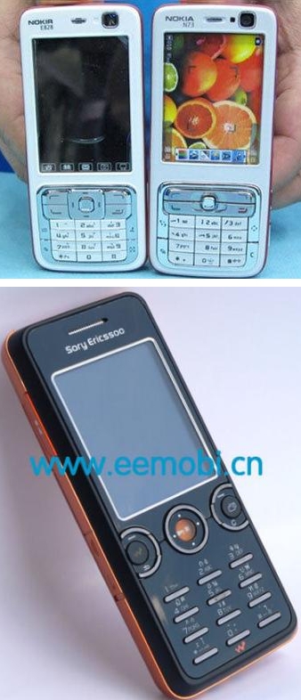 Nokir E828, Nokla N95, Sory Ericsoo, Ningbo Bird F527, iPhone A380