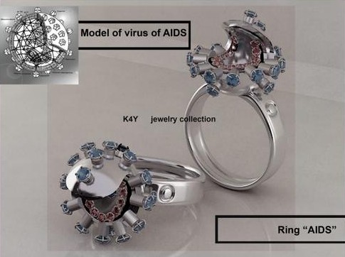 AIDS-sormus on muotoiltu AIDS-viruksen molekyylimallin näköiseksi