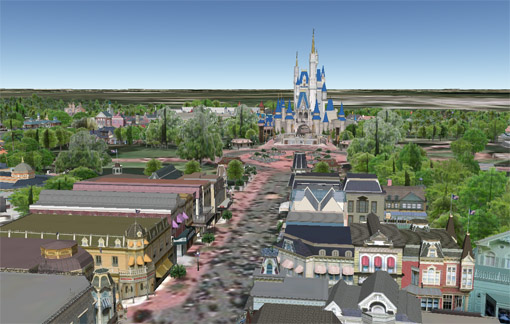 Disneyworld kolmiulotteisena mallina Google Earthissa