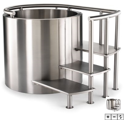 The Stainless Steel Ofuro on yhden hengen palju ruostumattomasta teräksestä The Stainless Steel Ofuro on yhden hengen palju ruostumattomasta teräksestä