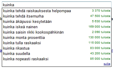 Hilavitkutin: Tutkivaa journalismia, Googlen hakusanat 1 Hilavitkutin: Tutkivaa journalismia, Googlen hakusanat 1