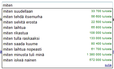 Hilavitkutin: Tutkivaa journalismia, Googlen hakusanat 2 Hilavitkutin: Tutkivaa journalismia, Googlen hakusanat 2