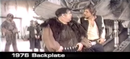 Jabba the Hutt alkuperäiseltä filmiltä, kyseessä on viitteellinen näyttelijä kohtauksen apuna