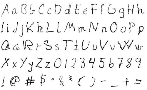 Shake: a typeface of letters written by someone with Parkinson's disease