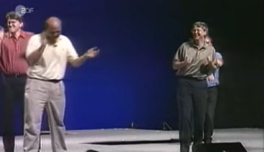 Bill Gates and Steve Ballmer dancing - Windows 95 launch
