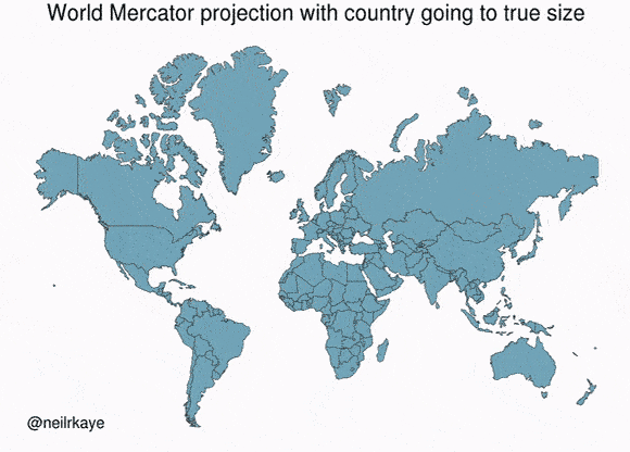 A mosaic of world countries retaining their correct size and shape (gif-animaatio)