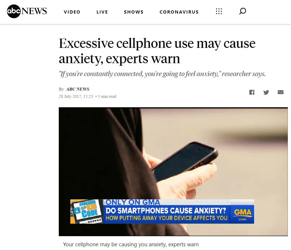 Excessive cellphone use may cause anxiety, experts warn